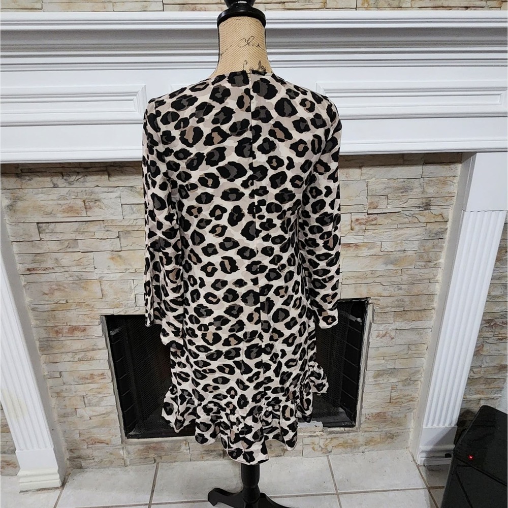 Eliza J. Leopard cheetah print long sleeve ruffle dress‎ size 4 small - Picture 3 of 8